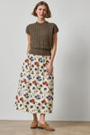 Elastic Waist Paneled Skirt Womens Skirt Blue Poppy Print A4