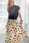 Elastic Waist Paneled Skirt Womens Skirt Blue Poppy Print C1