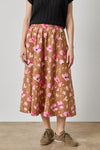 Elastic Waist Paneled Skirt Womens Skirt Pink Poppy Print A1