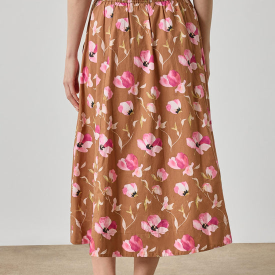 Elastic Waist Paneled Skirt Womens Skirt Pink Poppy Print A2
