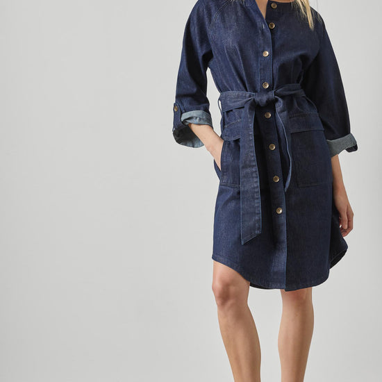 Dolman Full Sleeve Shirt Dress Womens Dress Dark Wash Blue A1