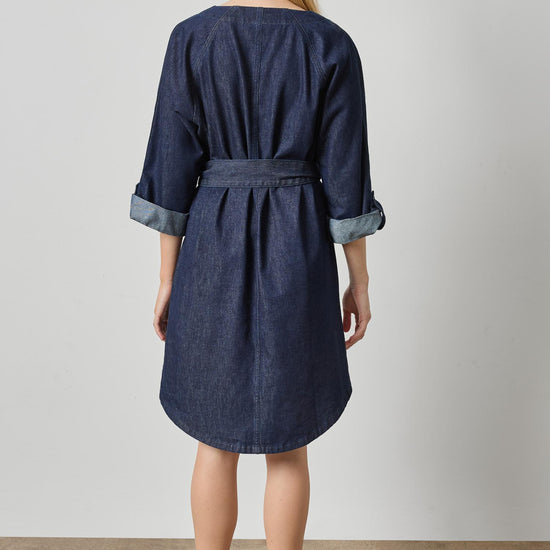 Dolman Full Sleeve Shirt Dress Womens Dress Dark Wash Blue A2