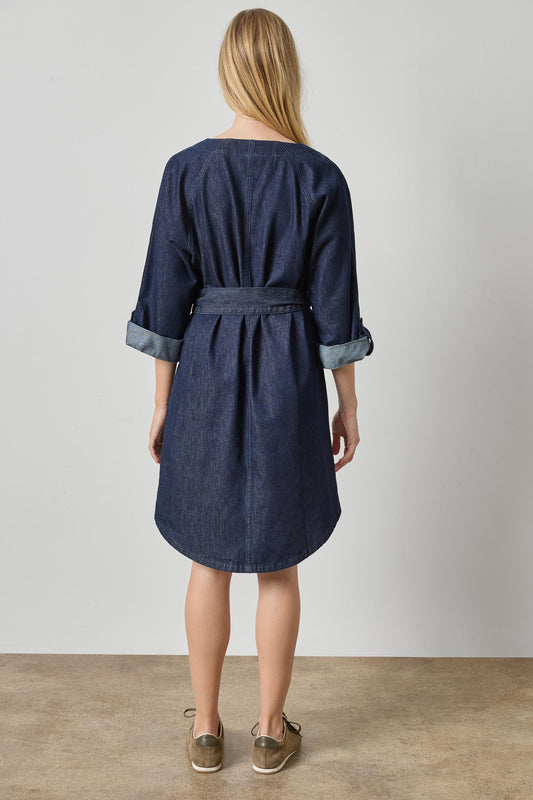 Dolman Full Sleeve Shirt Dress Womens Dress Dark Wash Blue A2