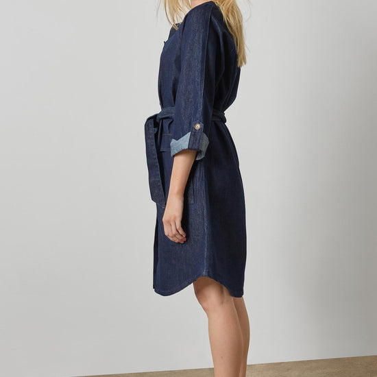 Dolman Full Sleeve Shirt Dress Womens Dress Dark Wash Blue A3