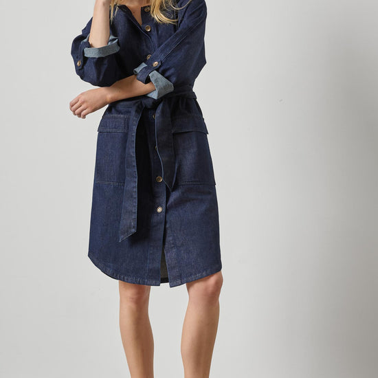 Dolman Full Sleeve Shirt Dress Womens Dress Dark Wash Blue A4