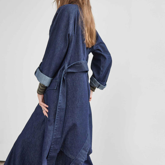 Dolman Full Sleeve Shirt Dress Womens Dress Dark Wash Blue C2