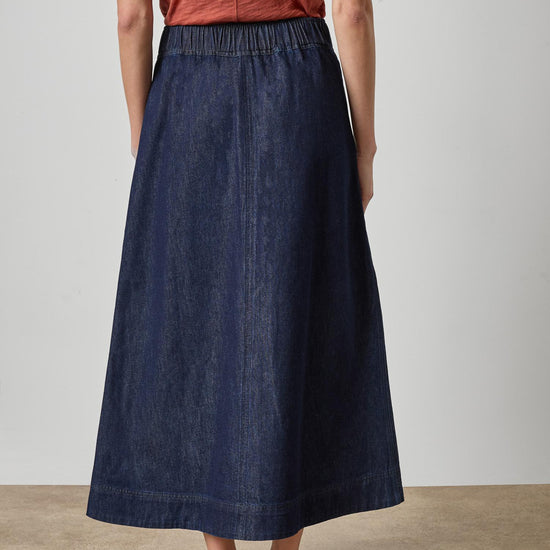 Belted Pocket Front Skirt Womens Skirt Dark Wash Blue A2