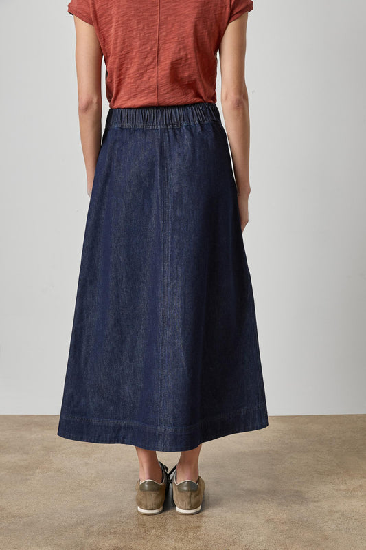 Belted Pocket Front Skirt Womens Skirt Dark Wash Blue A2