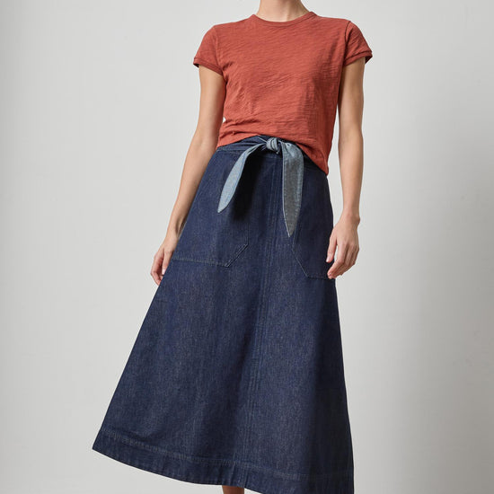 Belted Pocket Front Skirt Womens Skirt Dark Wash Blue A3