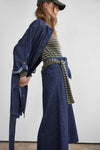 Belted Pocket Front Skirt Womens Skirt Dark Wash Blue C3