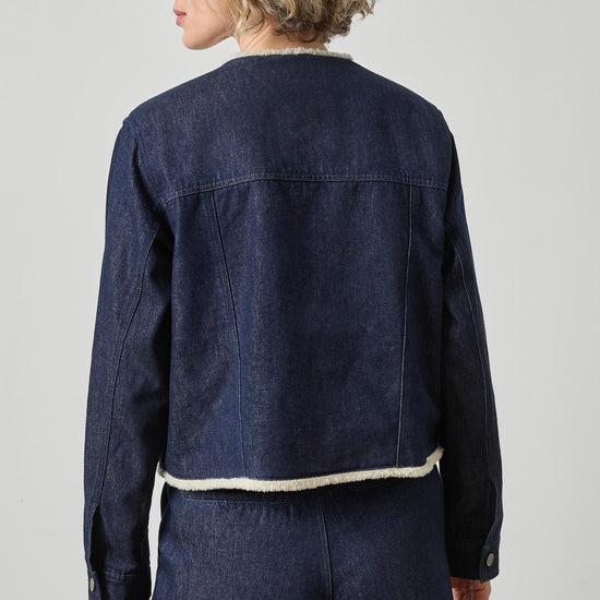 Sherpa Lined Jean Jacket Womens Jacket Dark Wash Blue A2