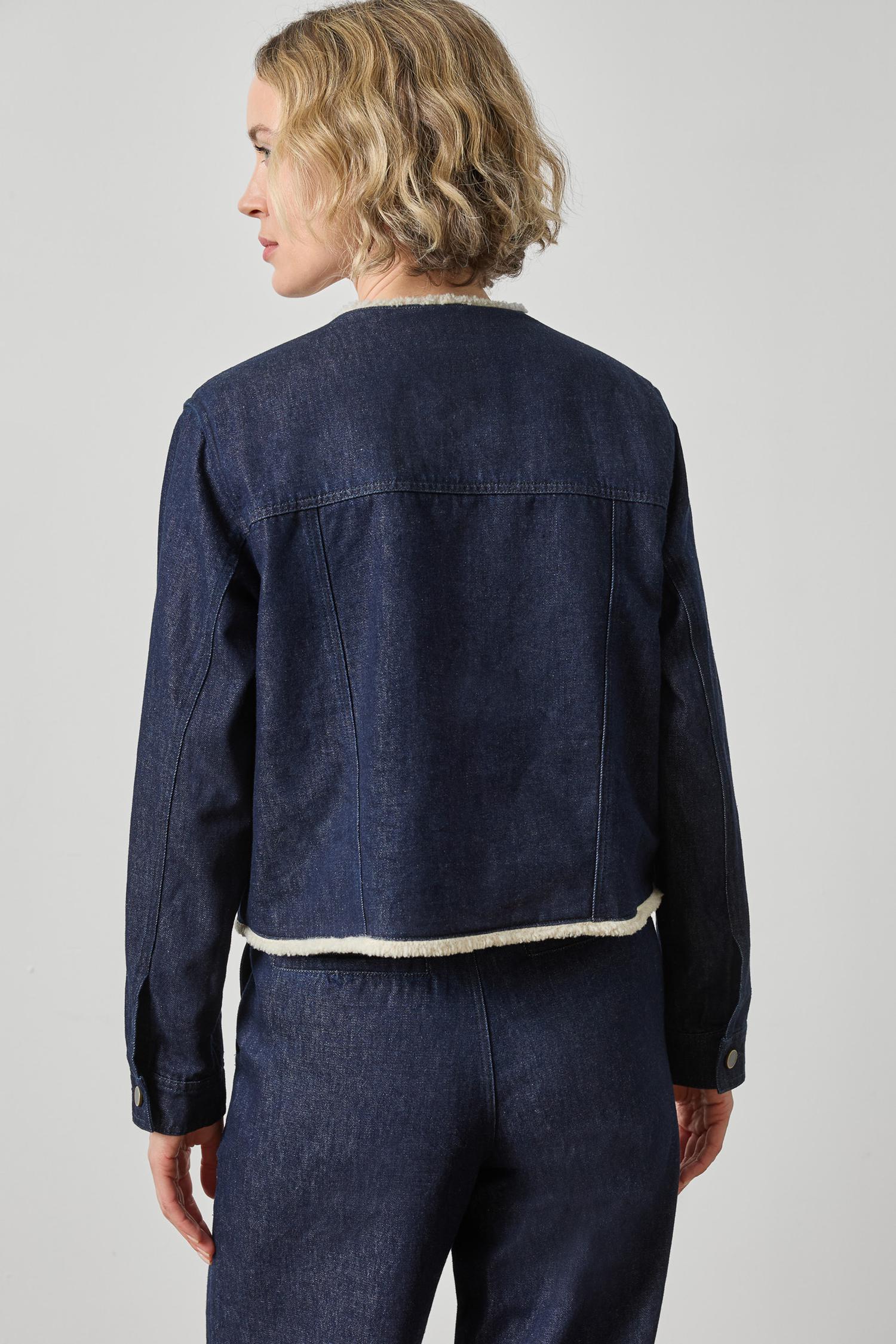 Sherpa Lined Jean Jacket Womens Jacket Dark Wash Blue A2