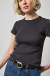 Ribbed Short Sleeve Crew Womens Top Black A3