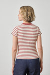 Ribbed Short Sleeve Crew Womens Top Henna Stripe A2