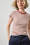 Ribbed Short Sleeve Crew Womens Top Henna Stripe A3