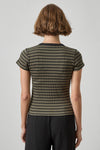Ribbed Short Sleeve Crew Womens Top Olive Stripe A2