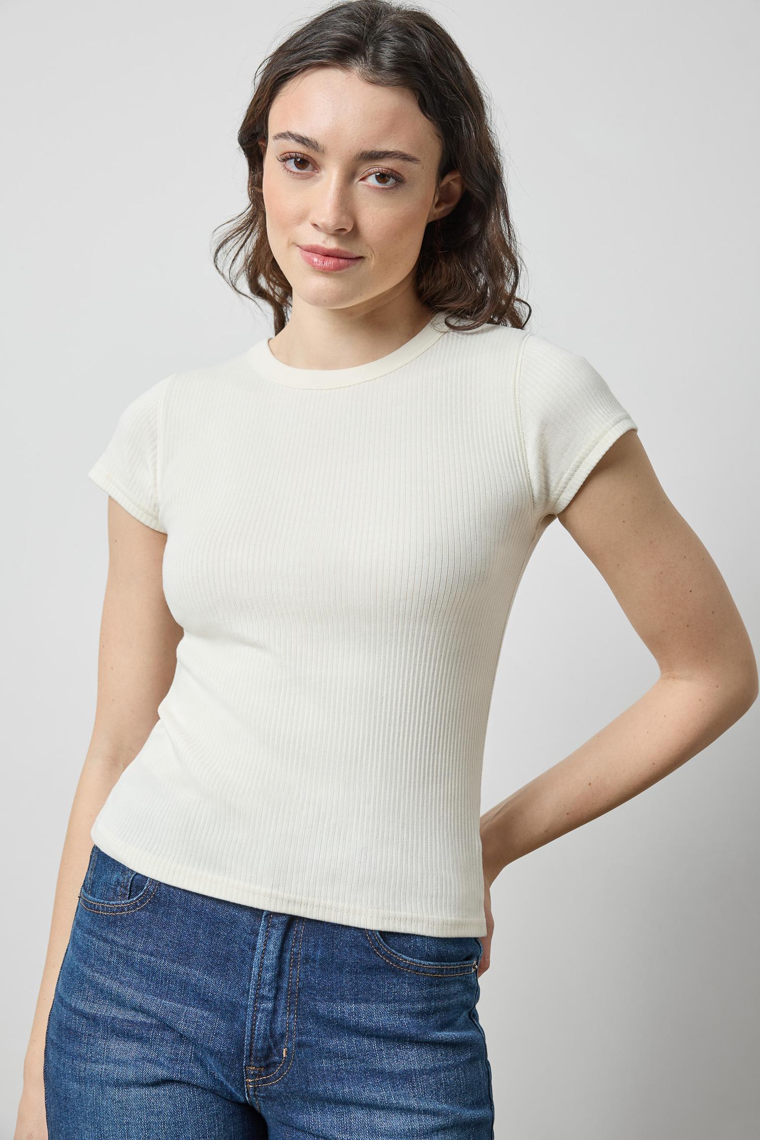 Ribbed Short Sleeve Crew Womens Top Rope A1