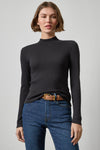 Ribbed Long Sleeve Mock Womens Top Black A1