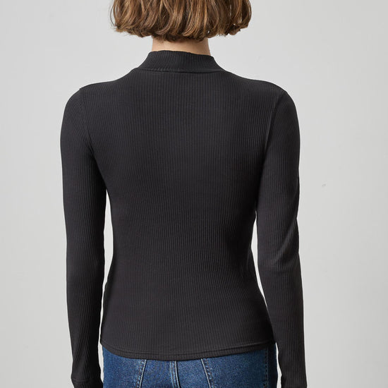 Ribbed Long Sleeve Mock Womens Top Black A2