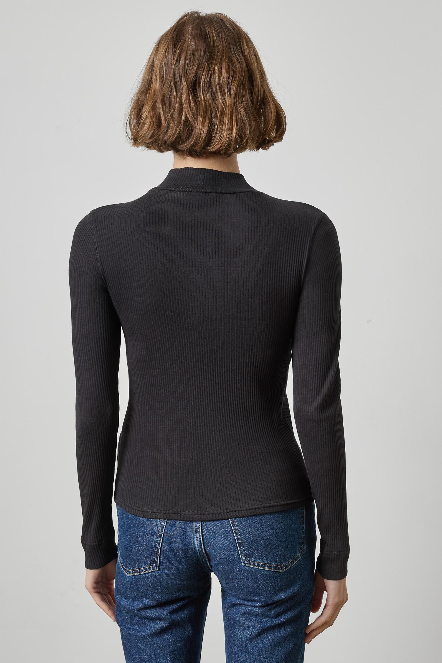 Ribbed Long Sleeve Mock Womens Top Black A2