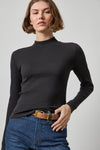 Ribbed Long Sleeve Mock Womens Top Black A3