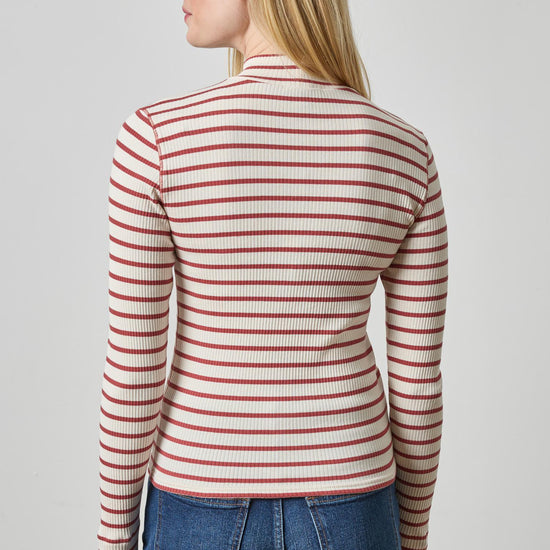 Ribbed Long Sleeve Mock Womens Top Henna Stripe A2