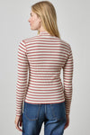 Ribbed Long Sleeve Mock Womens Top Henna Stripe A2