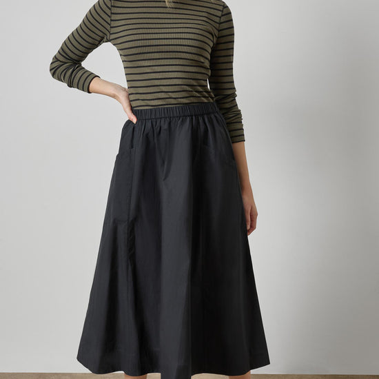 Ribbed Long Sleeve Mock Womens Top Olive Stripe A1