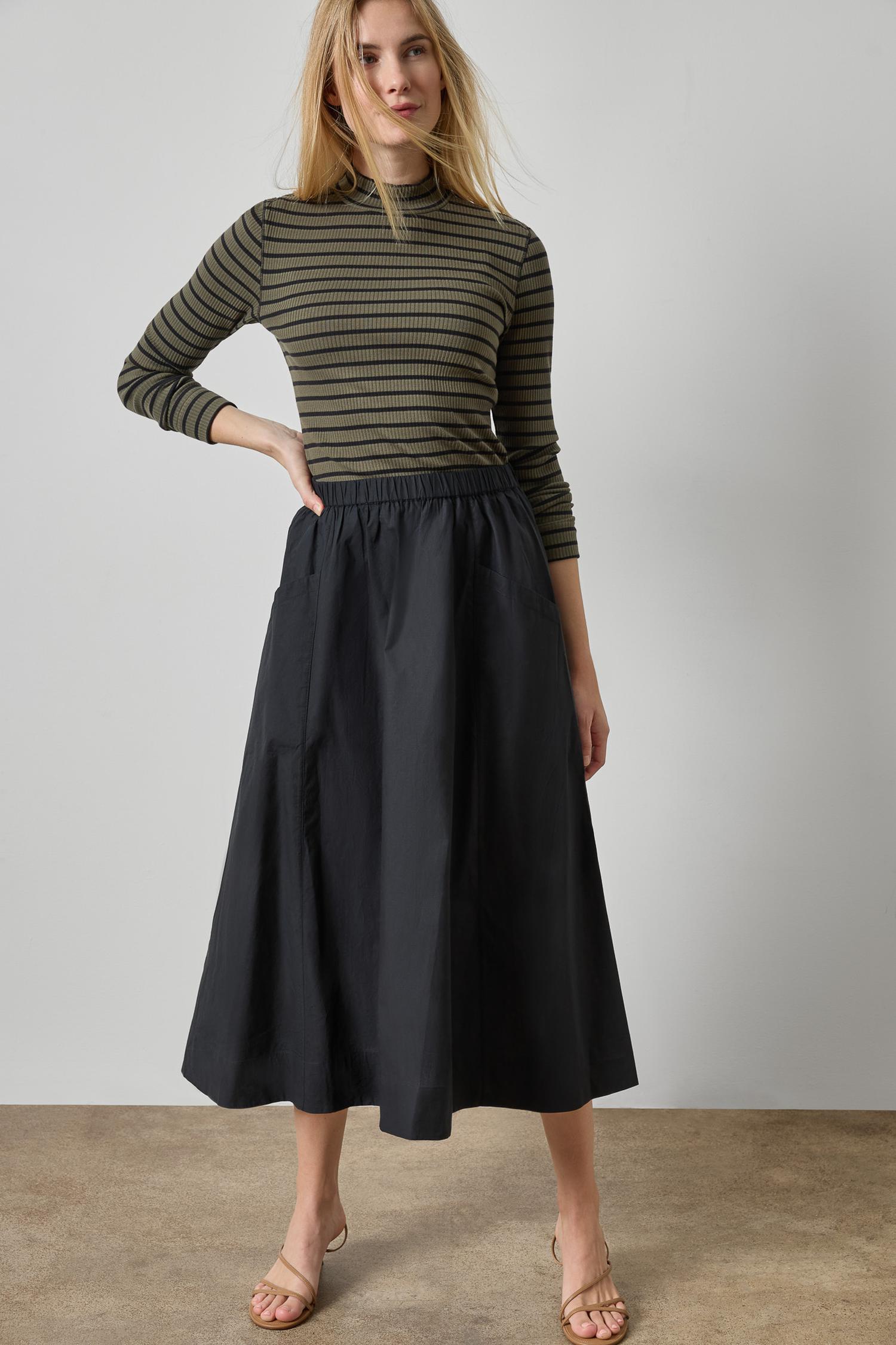 Ribbed Long Sleeve Mock Womens Top Olive Stripe A1