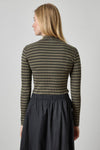 Ribbed Long Sleeve Mock Womens Top Olive Stripe A2