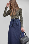 Ribbed Long Sleeve Mock Womens Top Olive Stripe C1