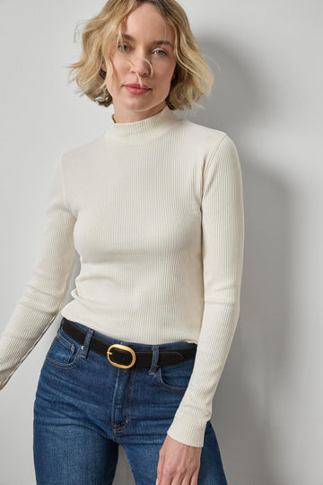 Ribbed Long Sleeve Mock Womens Top Rope A1