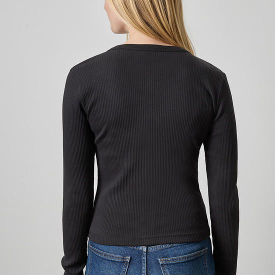 Button Front Ribbed Cardigan Womens Top Black A2