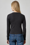 Button Front Ribbed Cardigan Womens Top Black A2