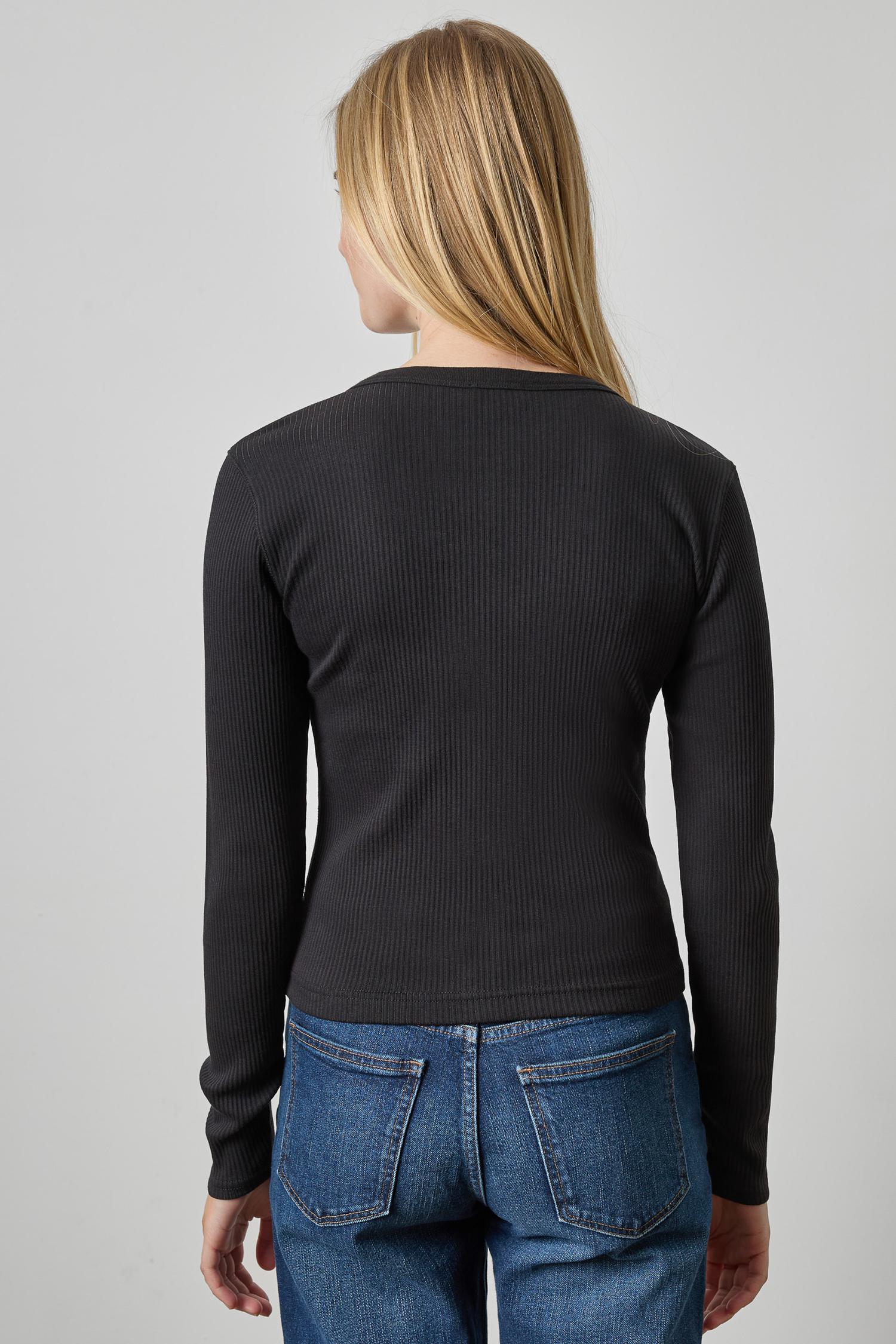 Button Front Ribbed Cardigan Womens Top Black A2