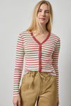 Button Front Ribbed Cardigan Womens Top Henna Stripe A1