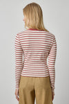 Button Front Ribbed Cardigan Womens Top Henna Stripe A2