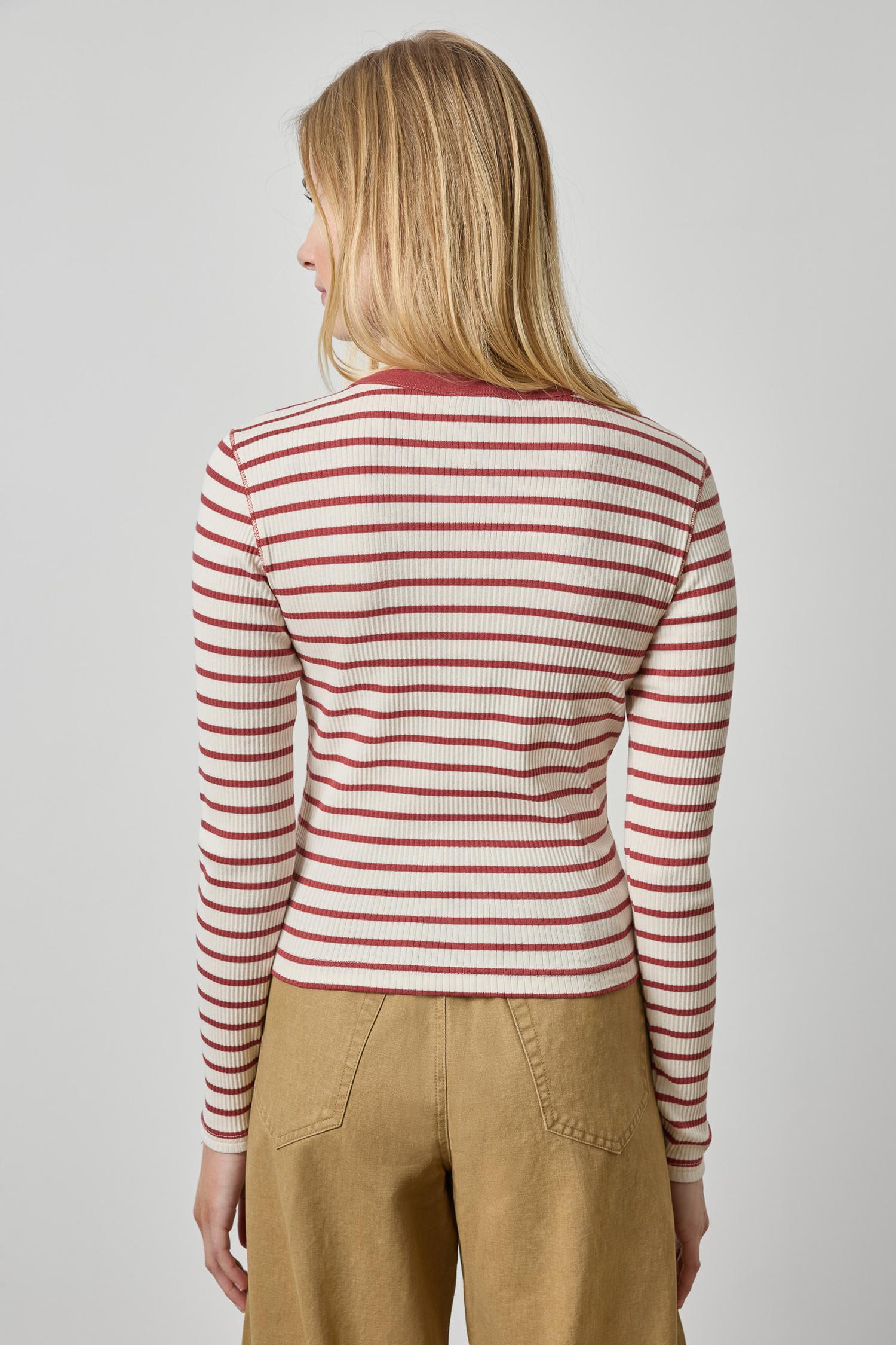 Button Front Ribbed Cardigan Womens Top Henna Stripe A2