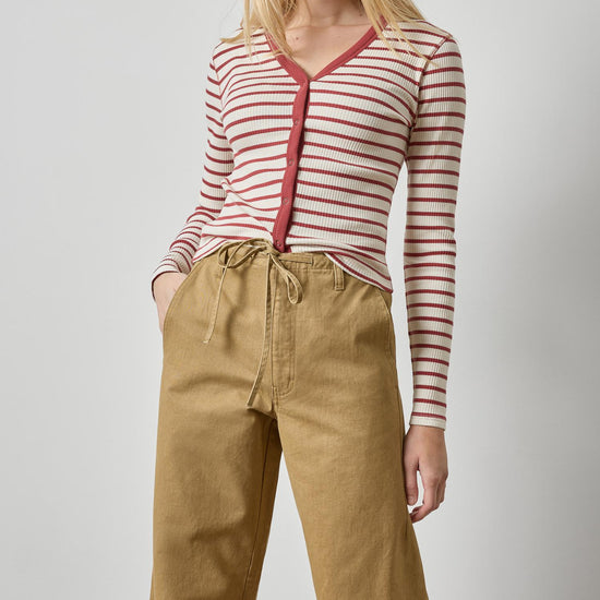 Button Front Ribbed Cardigan Womens Top Henna Stripe A3