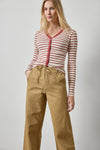 Button Front Ribbed Cardigan Womens Top Henna Stripe A3