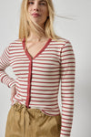 Button Front Ribbed Cardigan Womens Top Henna Stripe A4