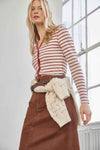Button Front Ribbed Cardigan Womens Top Henna Stripe C1