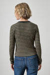Button Front Ribbed Cardigan Womens Top Olive Stripe A2
