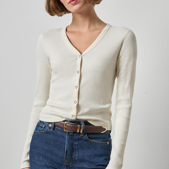 Button Front Ribbed Cardigan Womens Top Rope A1