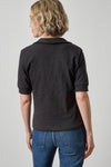 Elbow Sleeve Collared Split Neck in color Black Image A2