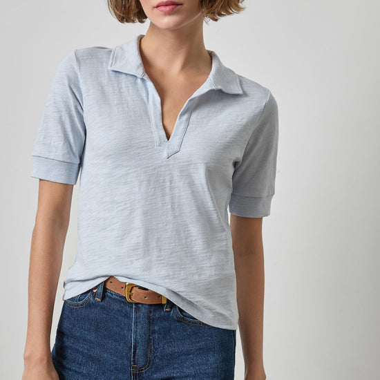 Elbow Sleeve Collared Split Neck in color Glacier Image A1