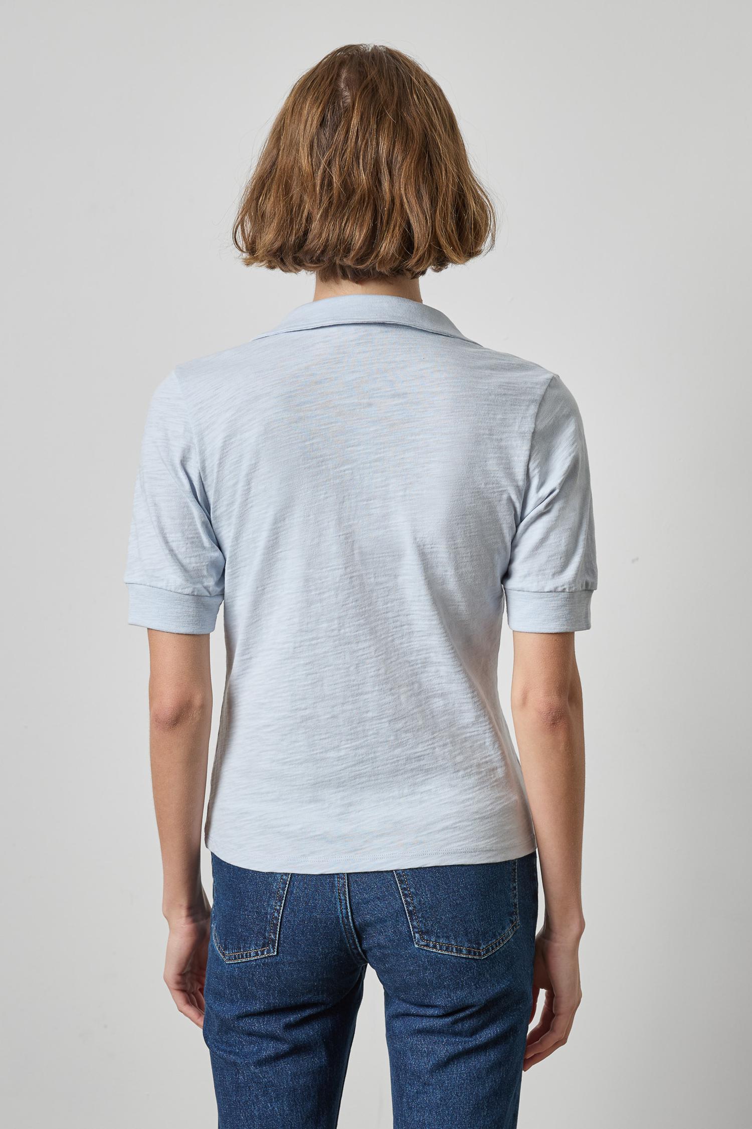 Elbow Sleeve Collared Split Neck in color Glacier Image A2