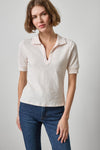 Elbow Sleeve Collared Split Neck in color Tearose Image A1