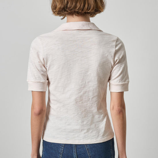 Elbow Sleeve Collared Split Neck in color Tearose Image A2