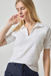 Elbow Sleeve Collared Split Neck in color White Image A1